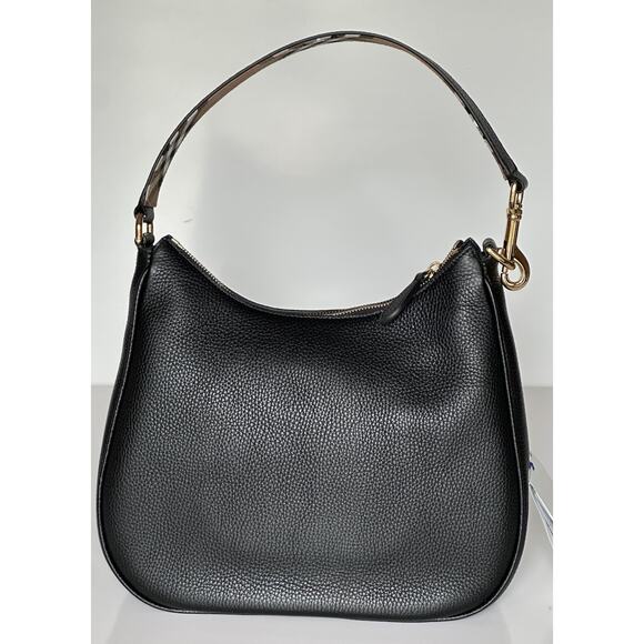 Burberry Hobo Leather Shoulder Bag Check Strap Black 81046821 Italy NWT $1750 - Picture 3 of 16
